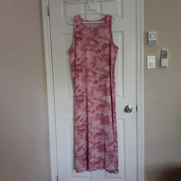 Eddie Bauer XL Pink Tropical Leaf Print Coast & Climb Sleeveless Maxi Dress - Picture 2 of 10